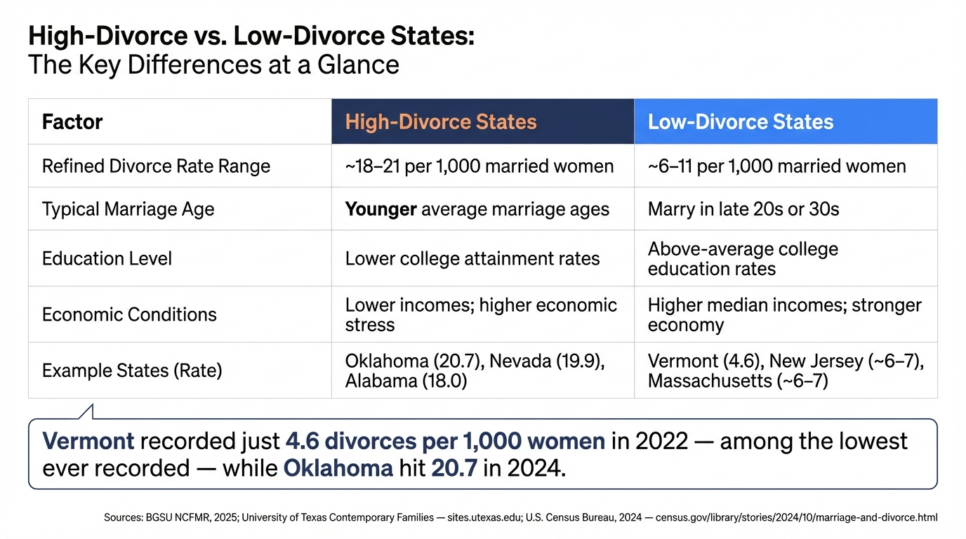 High-Divorce vs. Low-Divorce States: The Key Differences at a Glance
