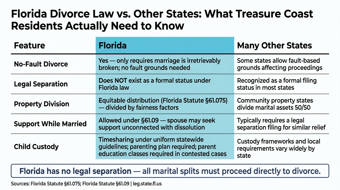 Florida Divorce Law vs. Other States: What Treasure Coast Residents Actually Need to Know