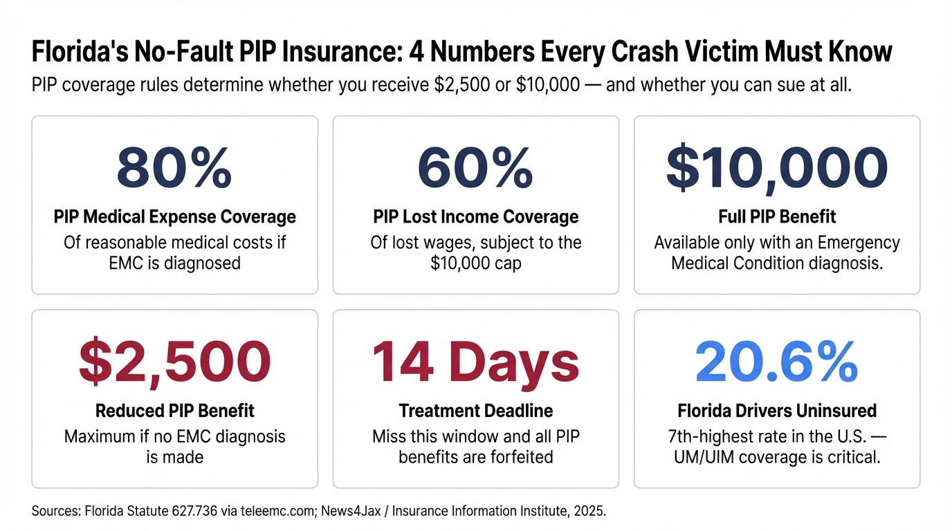 Florida's No-Fault PIP Insurance: 4 Numbers Every Crash Victim Must Know