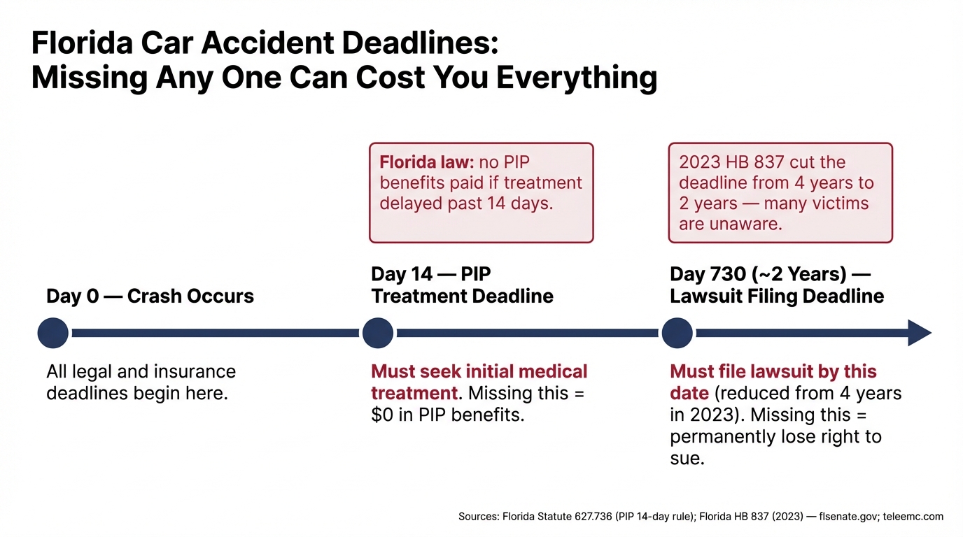 Florida Car Accident Deadlines: Missing Any One Can Cost You Everything