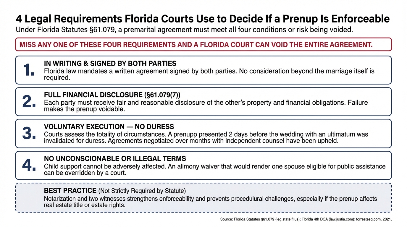 4 Legal Requirements Florida Courts Use to Decide If a Prenup Is Enforceable