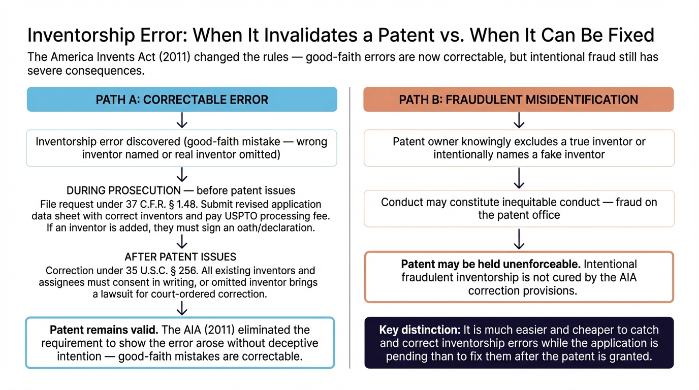 Inventorship Error: When It Invalidates a Patent vs. When It Can Be Fixed