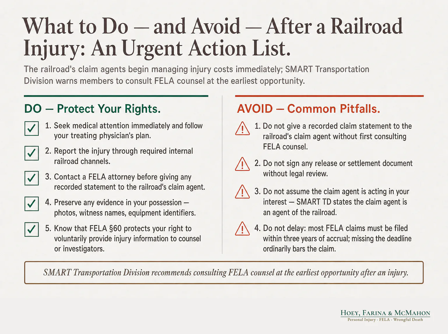 What to Do — and Avoid — After a Railroad Injury: An Urgent Action List
