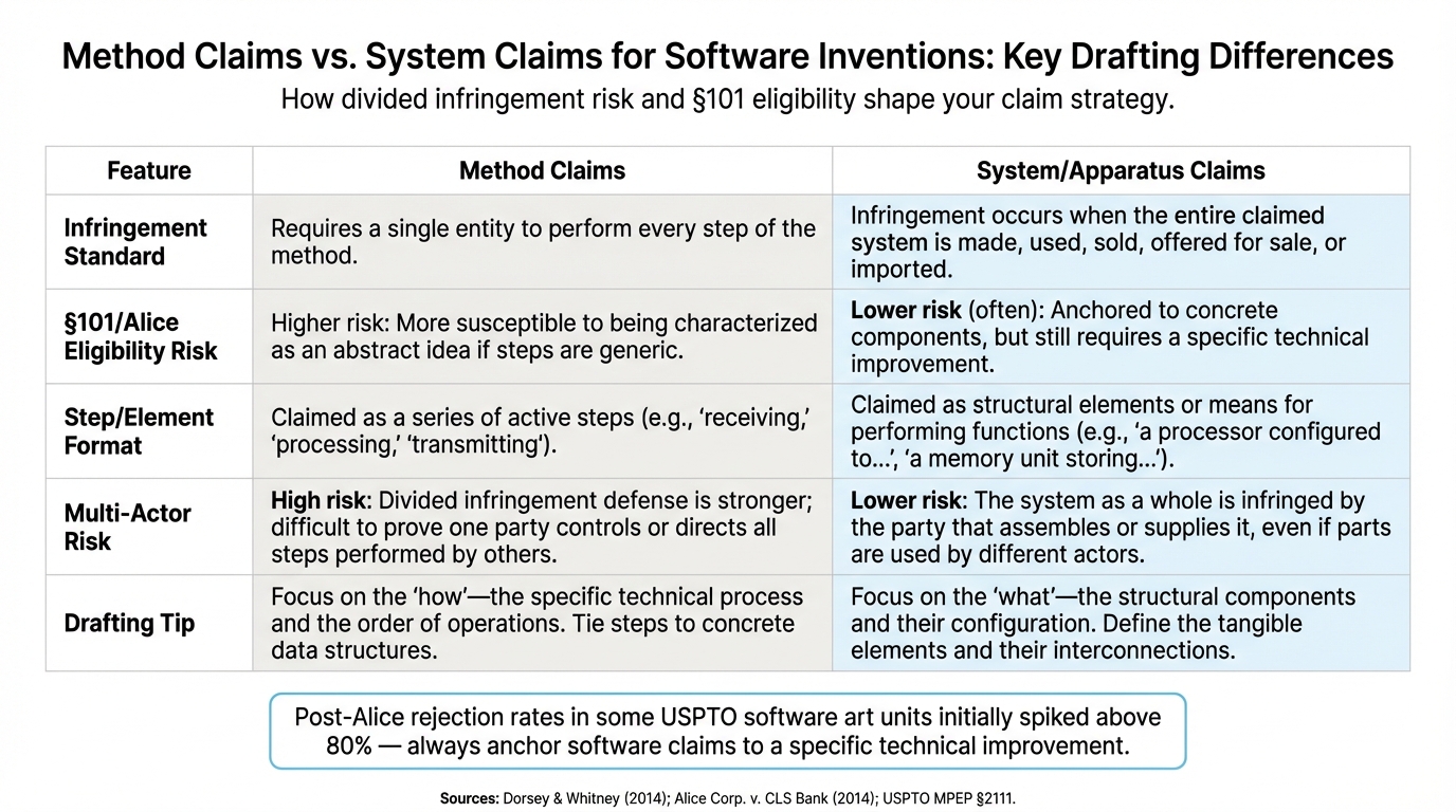 Method Claims vs. System Claims for Software Inventions: Key Drafting Differences