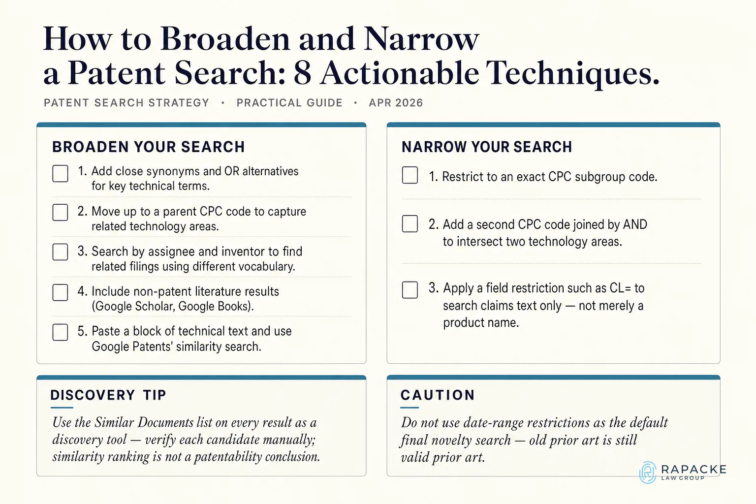 How to Broaden and Narrow a Patent Search: 8 Actionable Techniques